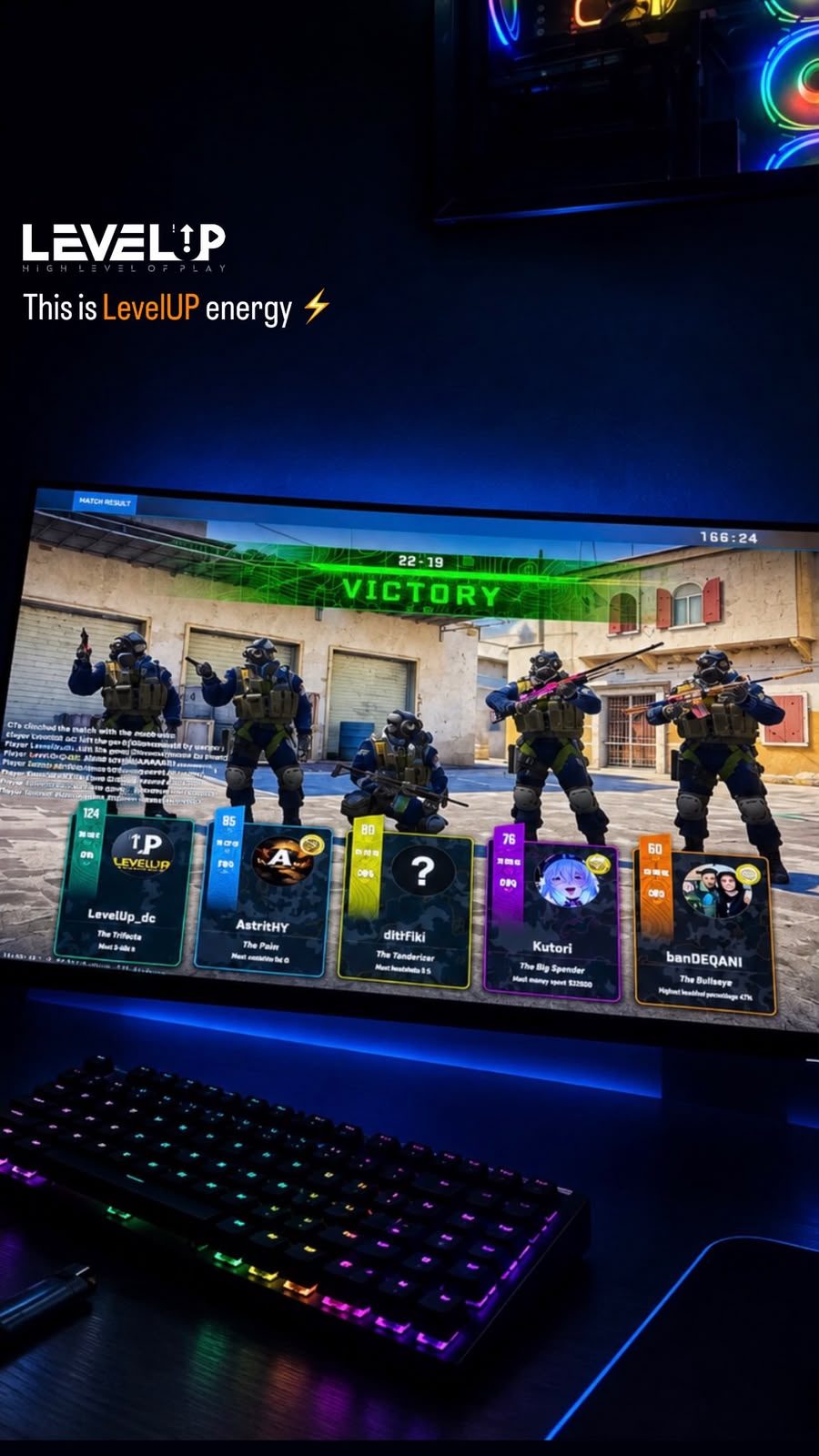 Ekrani VICTORY në CS2 në një nga vendet e Level Up